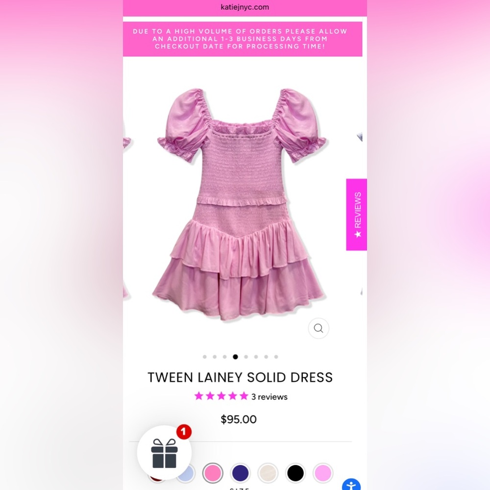 KatieJNYC Tween Lainey Solid Dress in Pink Size M (10) NWT